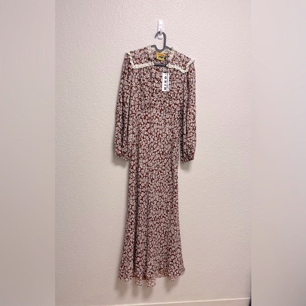 NWT RIXO Brown Chocolate Daisy Chain Midi Dress - Picture 5 of 10